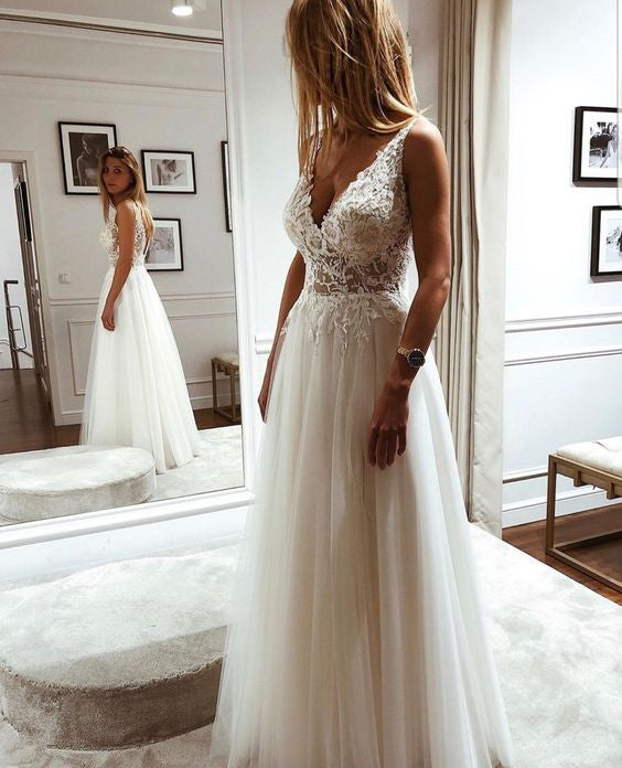 Tulle Lace A-line V-neck Wedding Dresses      fg6417