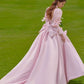 A line Long Sleeves Pink Satin Long Prom Dress Party Dresses   fg6696