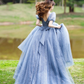 Blue Tulle V Neck Tulle Long Prom Dress, Blue Sweet 16 Dress       fg6785