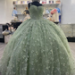 3D Butterfly Quinceanera Dresses Sage Green Ball Gowns with Crystal Corset        fg6684