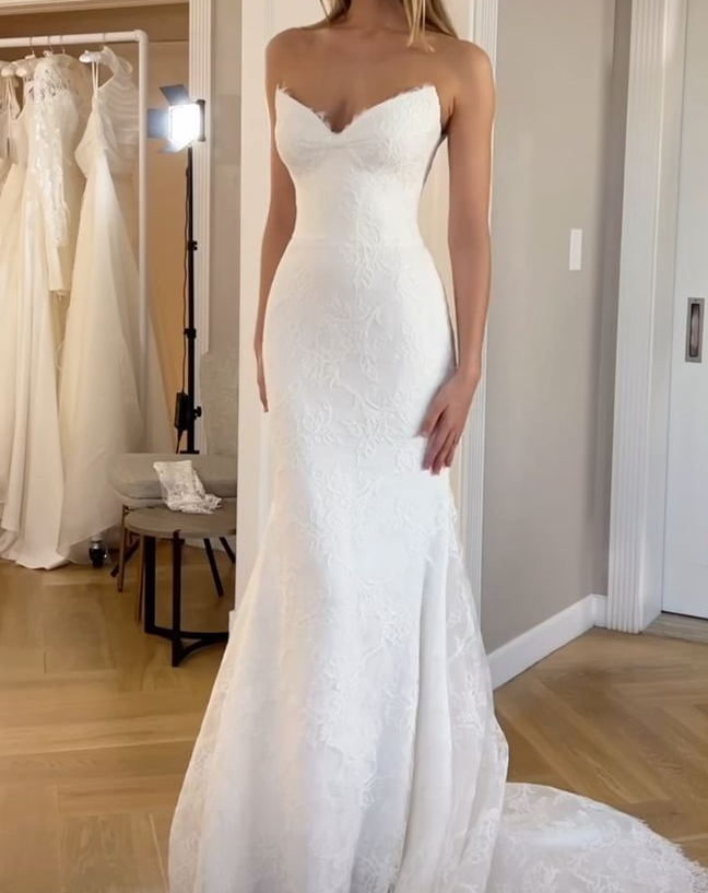 Mermaid V Neck Lace Long Wedding Dresses, Elegant Wedding Dress        fg7180