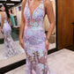 Charming Deep V-Neck Lace Appliques Mermaid Sleeveless Prom Formal Dress    fg6977