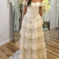 Wedding Dress Off The Shoulder A Line Lace Long Layered Formal Dresses         fg7127