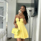 Yellow A-Line Short Party Dress Straps Homecoming Dress    fg5350