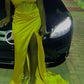 Yellow Mermaid Long Prom Dress Evening Party Dress With Slit      fg7038