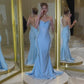 Sky Blue Cross Back Sequins Long Prom Dresses       fg6986