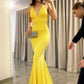 Yellow Backless Mermaid Evening Dress V-Neck Prom Dress      fg7167