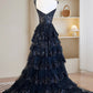 A-Line Tulle Sequin Long Prom Dress, Sequin Long Formal Dress       fg6987