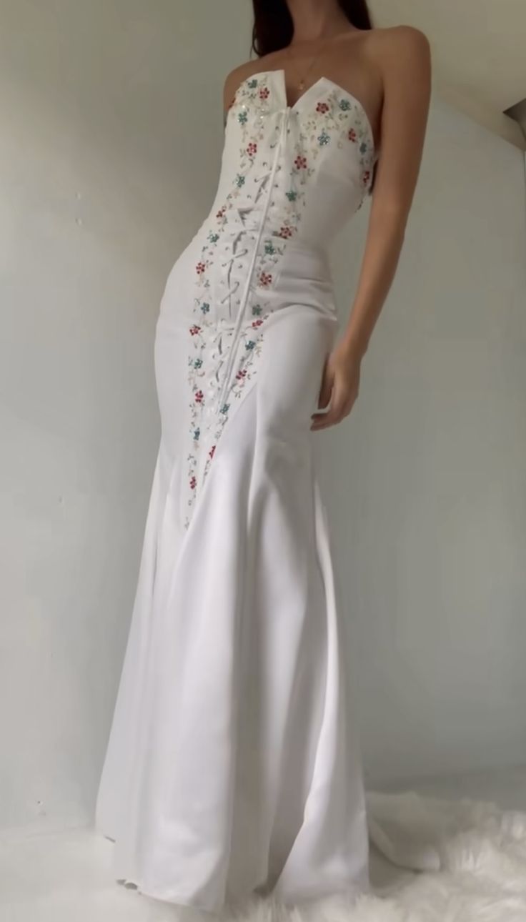 White strapless long dress elegant mermaid evening gowns    fg7071