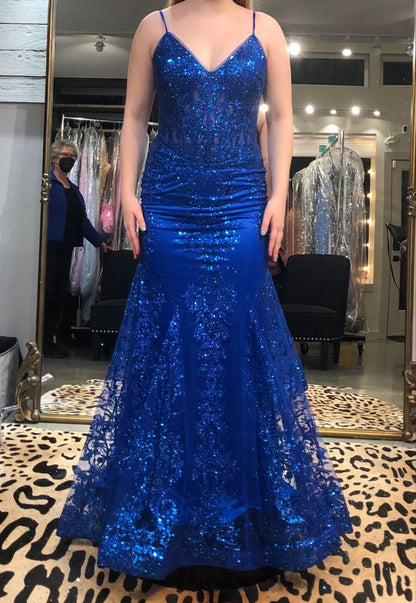 Sparkly Mermaid Royal Blue Sequins Long Prom Dresses      fg7170