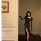 Chic Sheath Square Neckline Long Sleeves Green Long Prom Dresses Birthday Dress         fg7033