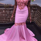 Mermaid Off-the-Shoulder Court Train Satin Prom Dress With Beading Flowers      fg7040