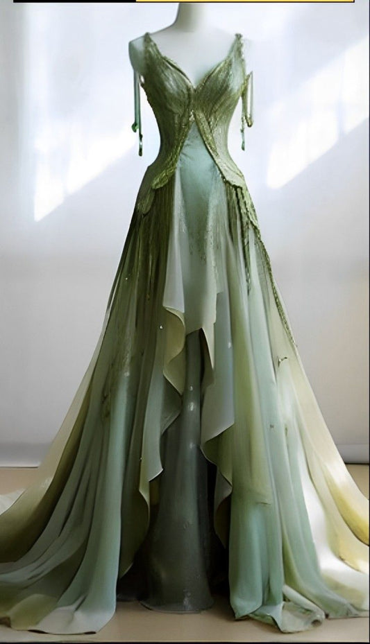 New Elegant A Line Green V Neck Chiffon Long Prom Dress,Evening Dress        fg7197