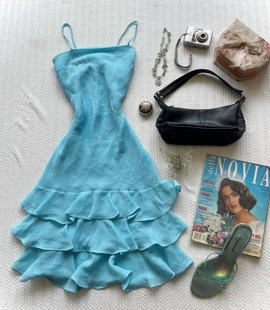 Cute a line Short Blue Homecoming Dresses Cocktail Dress     fg6939