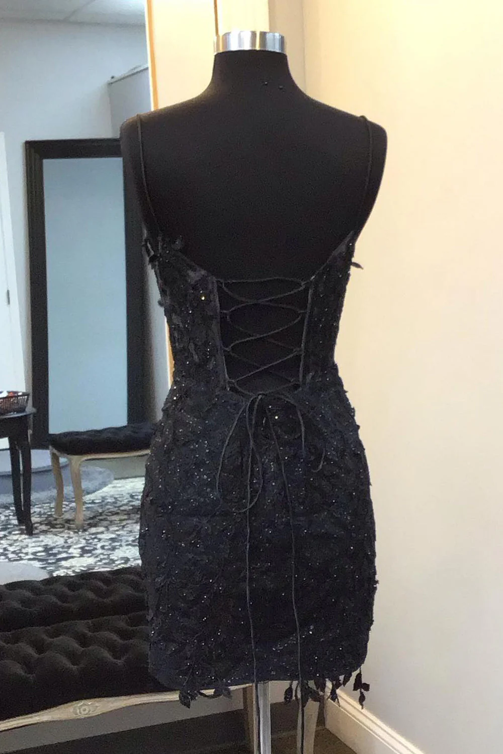 Sparkly Black Corset Lace Tight Short Homecoming Dress     fg6311