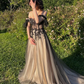 Off The Shoulder A Line Long Prom Dresses Tulle Evening Party Gown       fg6219