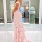 Off The Shoulder Floral Lace Long Prom Dress With Split     fg6976