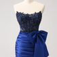 Tight Strapless Pleated Short Homecoming Dress with Bow      fg6263