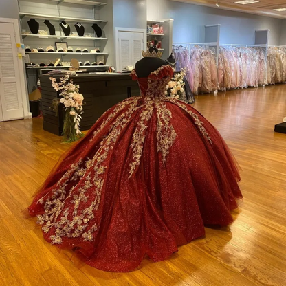 Dark Red Sequins Quinceanera Dresses 2024, Lace Up Ball Gown Prom Gowns       fg6290