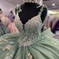 Shimmering Light Green Quinceanera Ball Gown Dress with Corset Style     fg6579