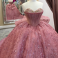 Pink Sequined Ball Gown Quinceanera Off The Shoulder Corset Lace Beads Crystal Sweet 16 Dress     fg6633