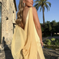 Yellow Satin Evening Dress for Formal Occasions, V-neck A-line Spaghetti Strap Floor Length Elegant Prom Dress       fg5723