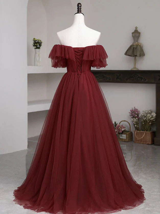 Simple Burgundy A line Long Prom Dresses, Burgundy Bridesmaid Dresses     fg4360