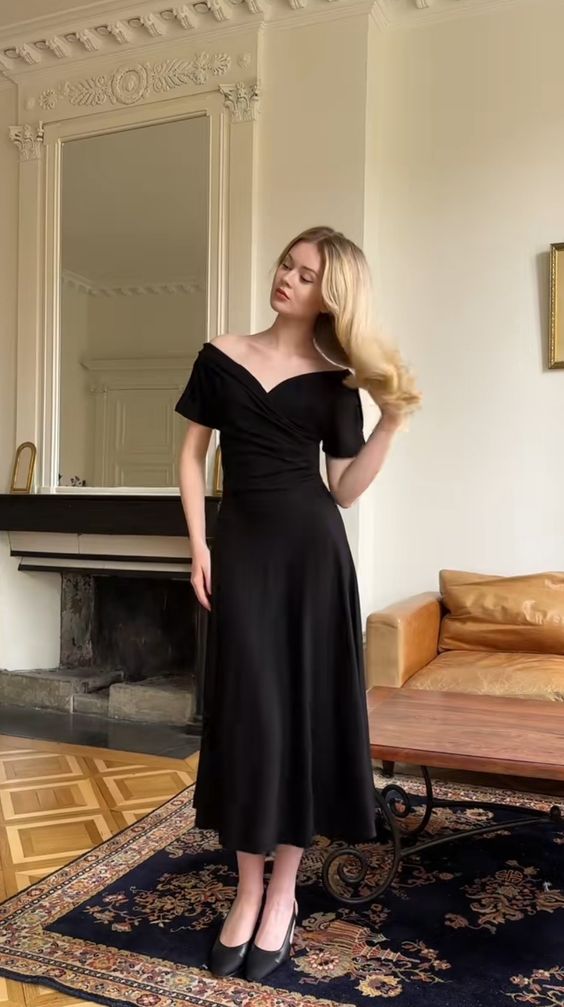 Black Off The Shoulder Prom Dresses, Ankle Length Evening Gown      fg6865