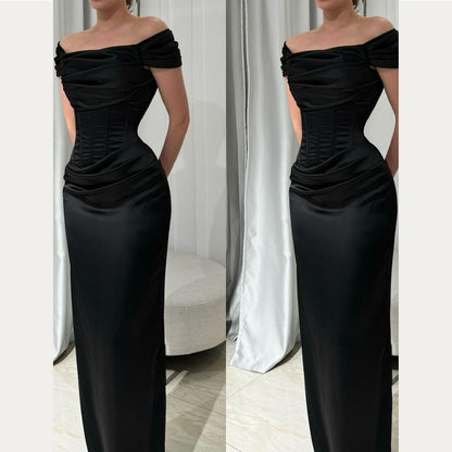 Black Off The Shoulder Prom Dresses,Floor Length Evening Gown      fg6862