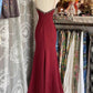 V Neck Lace Burgundy Long Prom Dress Mermaid Evening Party Gown     fg6916