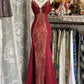 V Neck Lace Burgundy Long Prom Dress Mermaid Evening Party Gown     fg6916