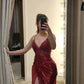 dark red prom dress with slit Evening Dresses      fg6925