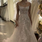 Elegant A Line Sparkly Appliques Long Wedding Dress Princess Evening Dress      fg6859