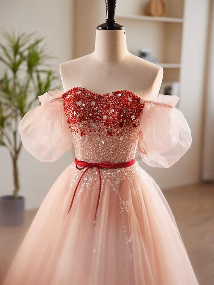 A-Line Sweetheart Neck Sequin Tulle Long Prom Dress, Formal Dress      fg6880