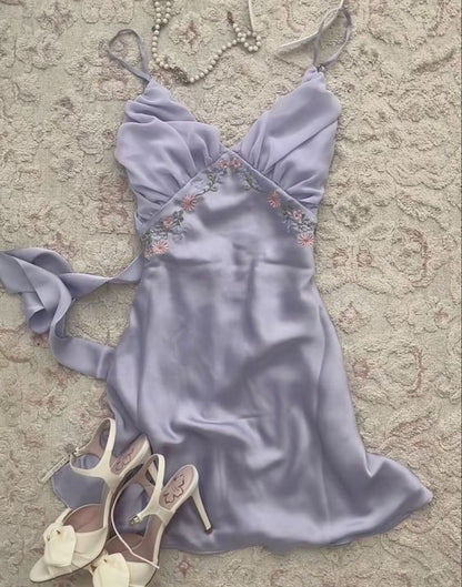 Light Purple V Neck Homecoming Dress,Sexy Party Dress       fg5579