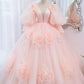 V-Neck Tulle Long Prom Dress, A-Line Puff Sleeve Princess Dress     fg5705