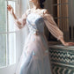 Lovely Light Blue And Pink Tea Length Graduation Dresses, Pink Short Prom Dresses        fg5972