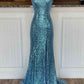 Long Sequined Straps Prom Dress with Feather Hem      fg5828