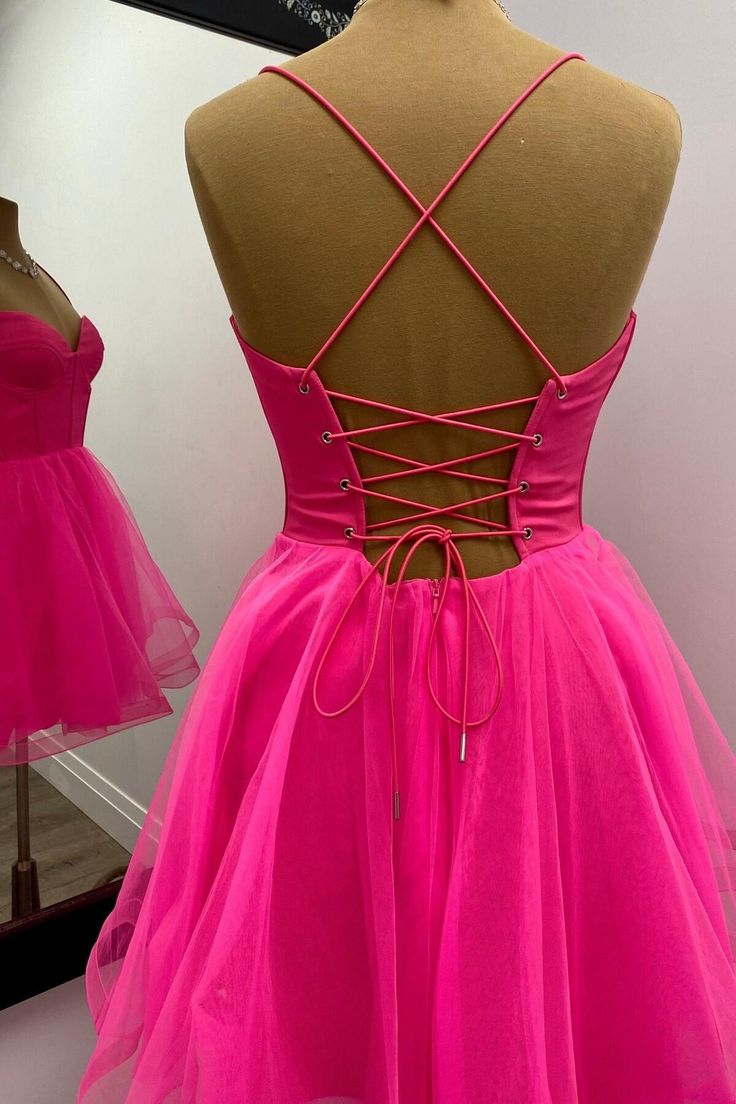 Hot Pink Corset A-line Short Princess Dress  Homecoming Dress Short Party Dress   fg5715