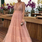 Elegant Long Pink Evening Dresses A-Line Floor Length Prom Formal Dress for Women    fg5636