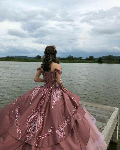 Sparkle Pink Vestidos De 15 Quinceanera Dress Princess Sequin Ball Gown Sweet 15 Birthday Dress       fg5678