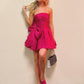 Strapless Hot Pink Ruched Short Party Dress with Bow     fg5799