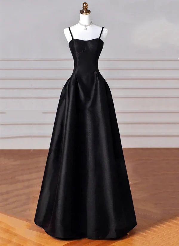 Elegant Black A Line Satin Long Prom Dress Formal Evening Dress     fg6742