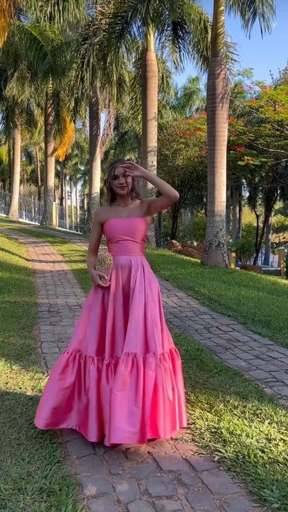 Strapless A Line Hot Pink Long Prom Dress      fg6584