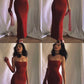 Mermaid Simple Spaghetti Straps New Burgundy Evening Prom Dresses    fg6812