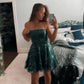 A-line Green Spaghetti Straps Homecoming Dress,Short Party Dress       fg5936