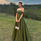 Off Shoulder Green Prom Dress A Line Evening Gown     fg5483