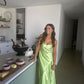 Green Birthday Party Dress Satin A Line Long Prom Dress With Slit      fg5937