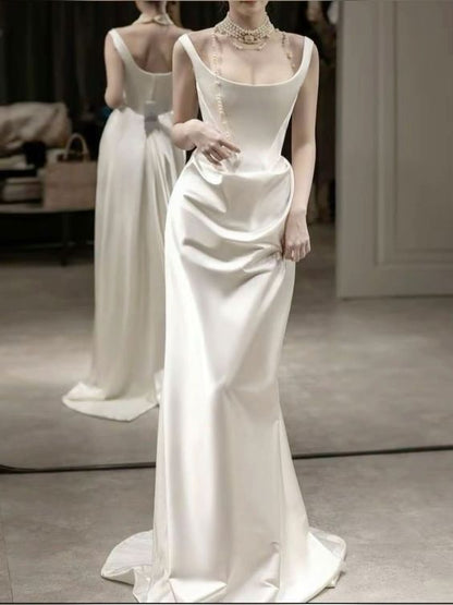 Simple Mermaid White Prom Dresses Wedding Dress     fg6083