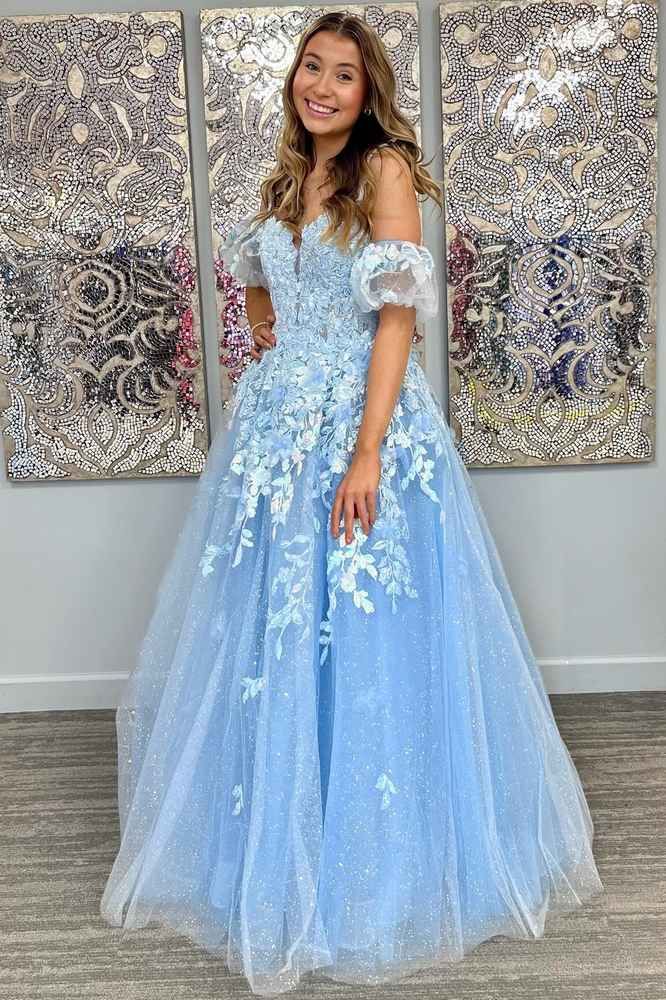 A-Line Appliques Plunge V Long Prom Dress with Detachable Sleeves           fg6370